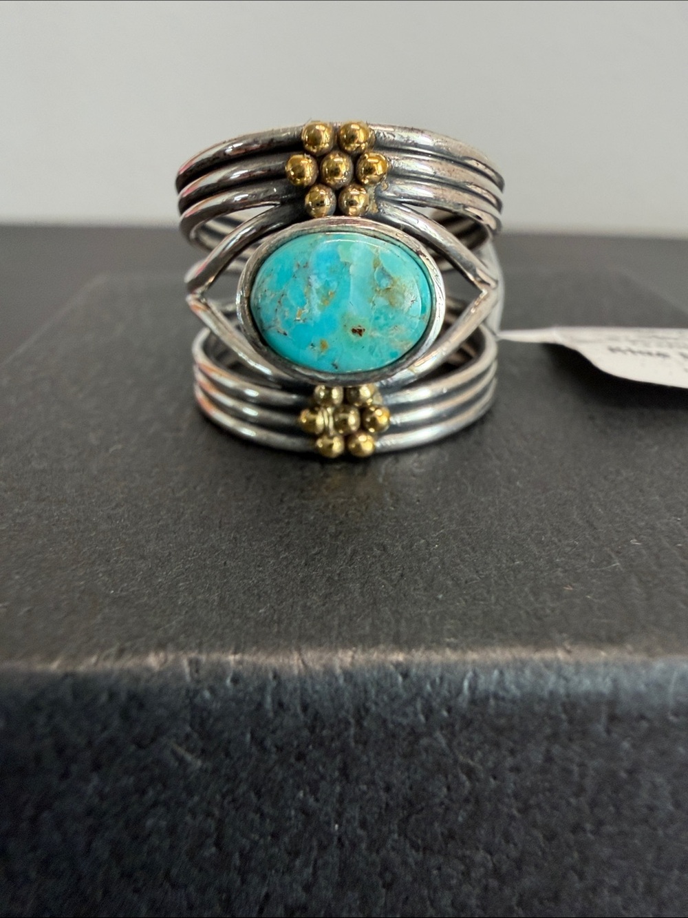 Made In India | Two-Tone Western Boho Blue Mojave Turquoise Ring | Size 8 - Picture 3 of 8